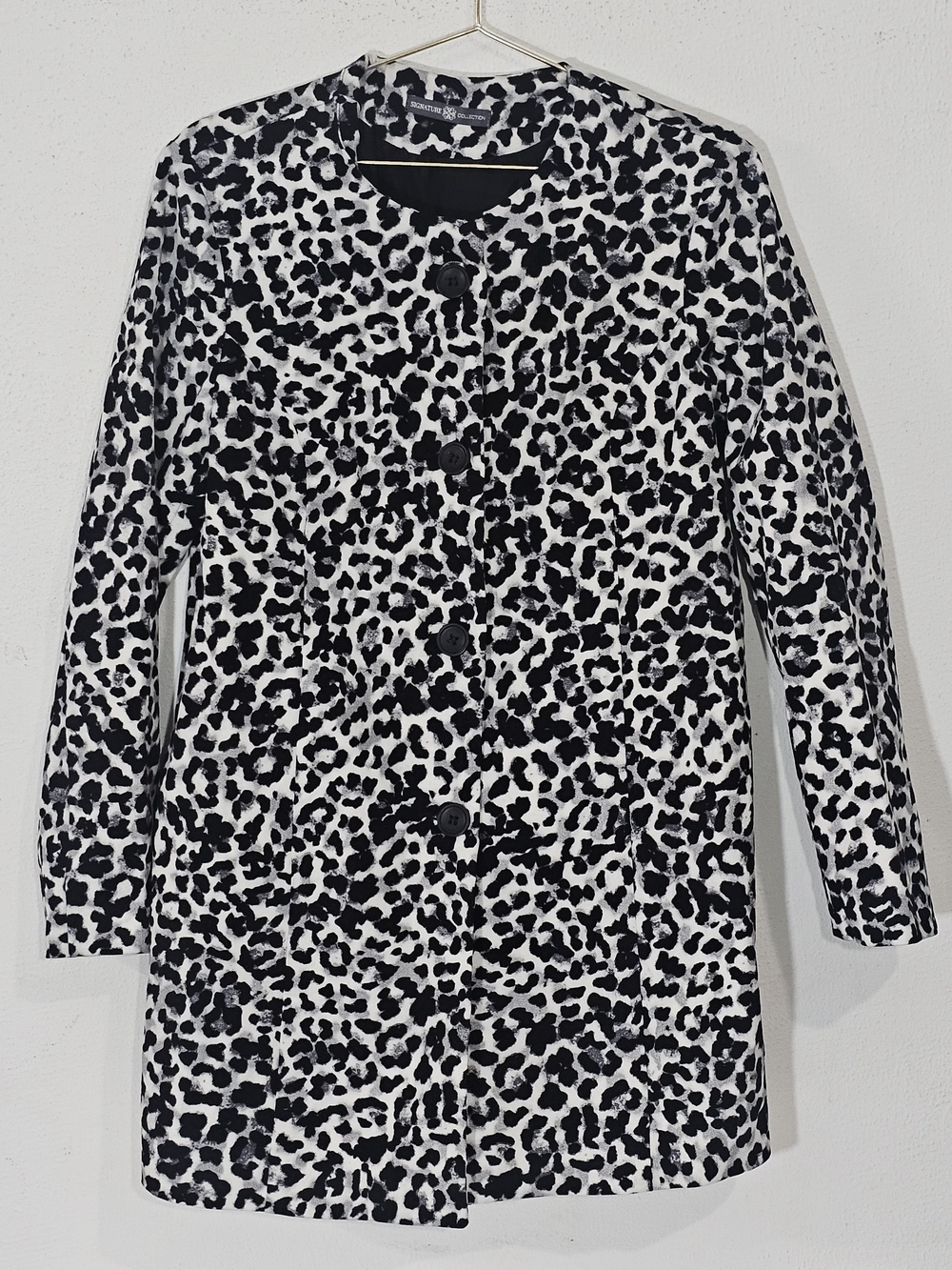Signature Collection Snow Leopard Print Jacket S Collarless Longline Topper Coat